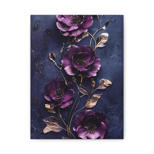 Elegant Floral Canvas Art Print, Purple Flowers Wall Decor, Home Decor, Gift for Her, Wedding Gift, Modern Art