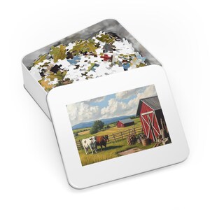 Rustic Farmhouse Jigsaw Puzzle with Tin - Perfect Gift for Puzzle Lovers, Family Game Night, Home Decor, Collectible Souvenirs