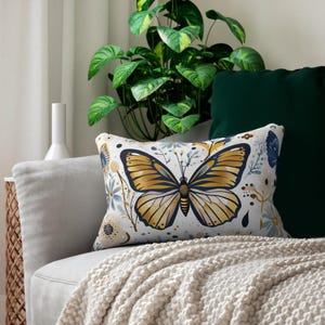 Butterfly Floral Lumbar Pillow, Bohemian Home Decor, Butterfly Accent Cushion, Gift for Nature Lovers, Cozy Living Room Pillow