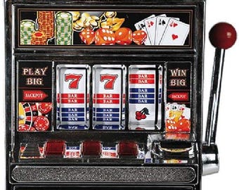 Hucha con forma de máquina tragaperras, sonido y luz, colorida, es un artículo de colección único.