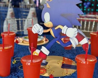 Custom Acrylic Sonic-Themed Acrylic Centerpiece I Backdrop Sign | Kids Birthday Party Sign | Personalized Event Backdrop | Gamer Party Deco