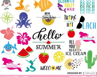 130 Summer Beach SVG Bundle - Hello Summer Clipart, Beach Ball, Pool Clipart, Holiday SVG PNG Eps, Summer Clip Art Digital Download