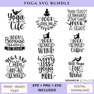Inspirational Yoga Quotes SVG Bundle for Cricut and Silhouette, Mindful Meditation Cut Files, Spiritual Meditation Clipart PNG DXF