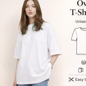 Oversized T Shirt Sewing Pattern PDF Unisex S-5XL, Printable A4 A0 US Letter, Easy Beginner Tee Pattern, Loose Fit Shirt
