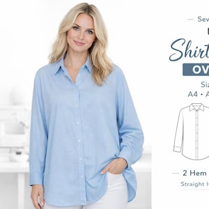 Oversized Shirt Pattern PDF, Unisex Button Up Sewing Pattern, Shirttail & Straight Hem, S-5XL Digital Download