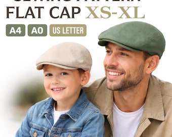 Patrón de costura para gorra plana XS-XL en PDF / Patrón clásico de gorra de repartidor de periódicos / Tamaños A4, A0 y carta estadounidense / Patrón de gorra para hombre y niño