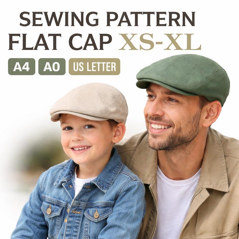 Flat cap sewing pattern XS-XL pdf | Classic newsboy hat pattern | A4 A0 US letter | Mens kids cap pattern