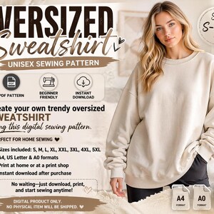 Oversized Sweatshirt Pattern PDF Unisex S-5XL | Easy Sewing Pattern Beginner Friendly | Printable A4 A0 US Letter