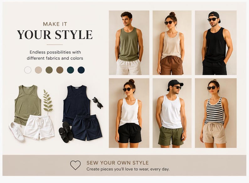 Tank Top and Shorts Sewing Pattern PDF, Summer Loungewear Set, Beginner Friendly Digital Download