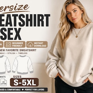 Oversized Sweatshirt Pattern PDF Unisex S-5XL | Easy Sewing Pattern Beginner Friendly | Printable A4 A0 US Letter