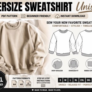 Oversized Sweatshirt Pattern PDF Unisex S-5XL | Easy Sewing Pattern Beginner Friendly | Printable A4 A0 US Letter