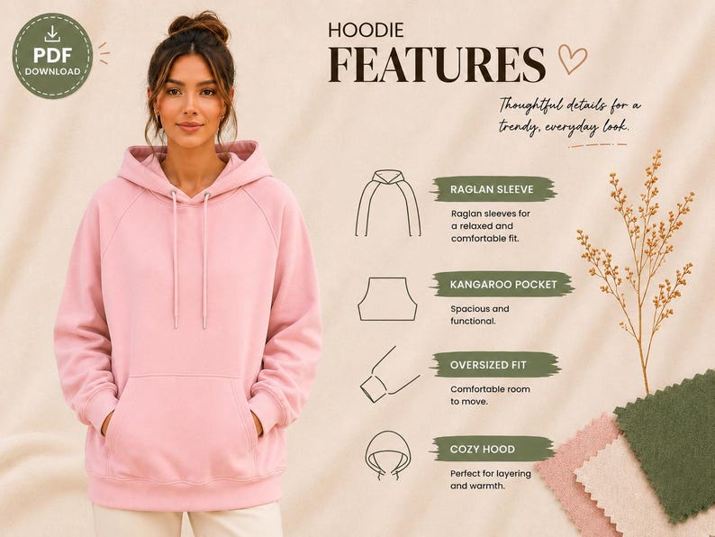 Oversized Hoodie Sewing Pattern PDF S-5XL, Unisex Sweatshirt Pattern, Beginner Easy Hoodie DIY, Printable A4 A0 US Letter Digital Download