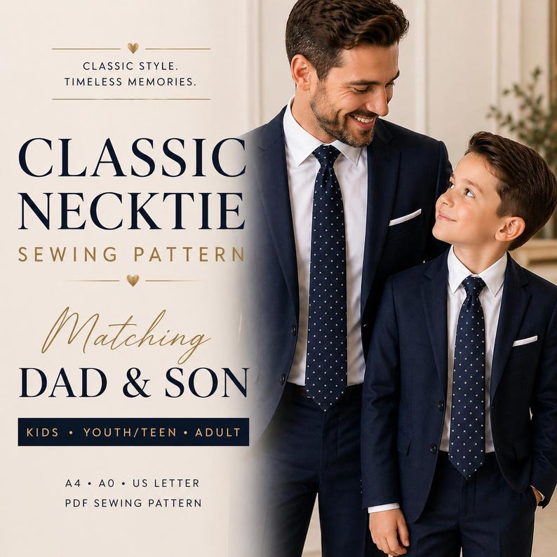 Necktie Sewing Pattern PDF | Classic Tie Pattern for Men, Kids & Adults | Dad Son Matching Wedding Groomsmen DIY