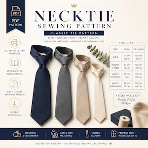 Necktie Sewing Pattern PDF | Classic Tie Pattern for Men, Kids & Adults | Dad Son Matching Wedding Groomsmen DIY