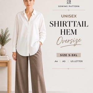 Oversized Shirt Pattern PDF, Unisex Button Up Sewing Pattern, Shirttail & Straight Hem, S-5XL Digital Download