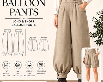 Balloon Pants Sewing Pattern pdf, Long & Short Balloon Pants Pattern, Womens PDF Pattern XS-2XL, A4 A0 US Letter