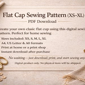 Flat cap sewing pattern XS-XL pdf | Classic newsboy hat pattern | A4 A0 US letter | Mens kids cap pattern