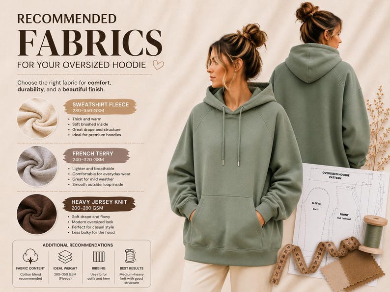 Oversized Hoodie Sewing Pattern PDF S-5XL, Unisex Sweatshirt Pattern, Beginner Easy Hoodie DIY, Printable A4 A0 US Letter Digital Download