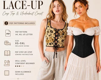 Corset Pattern Bundle: Lace-Up Crop Top & Underbust PDF | XS-5XL