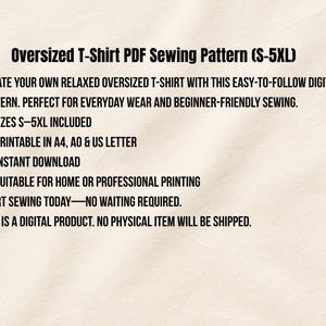 Oversized T Shirt Sewing Pattern PDF Unisex S-5XL, Printable A4 A0 US Letter, Easy Beginner Tee Pattern, Loose Fit Shirt