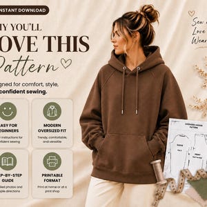 Oversized Hoodie Sewing Pattern PDF S-5XL, Unisex Sweatshirt Pattern, Beginner Easy Hoodie DIY, Printable A4 A0 US Letter Digital Download