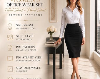Blouse Sewing Pattern, Women's Fitted Shirt & Pencil Skirt Pattern, Pdf Sewing Pattern XS–5XL, A4 A0 US Letter