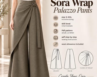 Wrap Pants Pattern pdf | Palazzo Pants Sewing Pattern | Wide Leg Pants Pattern | Women's Wrap Pants | Digital Sewing Pattern S-XXL
