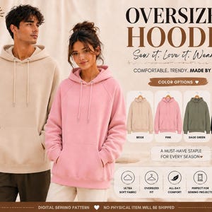 Oversized Hoodie Sewing Pattern PDF S-5XL, Unisex Sweatshirt Pattern, Beginner Easy Hoodie DIY, Printable A4 A0 US Letter Digital Download