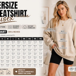 Oversized Sweatshirt Pattern PDF Unisex S-5XL | Easy Sewing Pattern Beginner Friendly | Printable A4 A0 US Letter