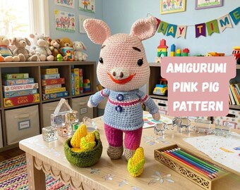 Amigurumi Pig Crochet Pattern PDF, Easy Crochet Toy Tutorial (Digital Download)