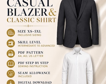 Mens Blazer Pattern pdf & Button Up Shirt Pattern XS-5XL | Suit Jacket Sewing Pattern | A4 A0 US Letter | Sewing Tutorial