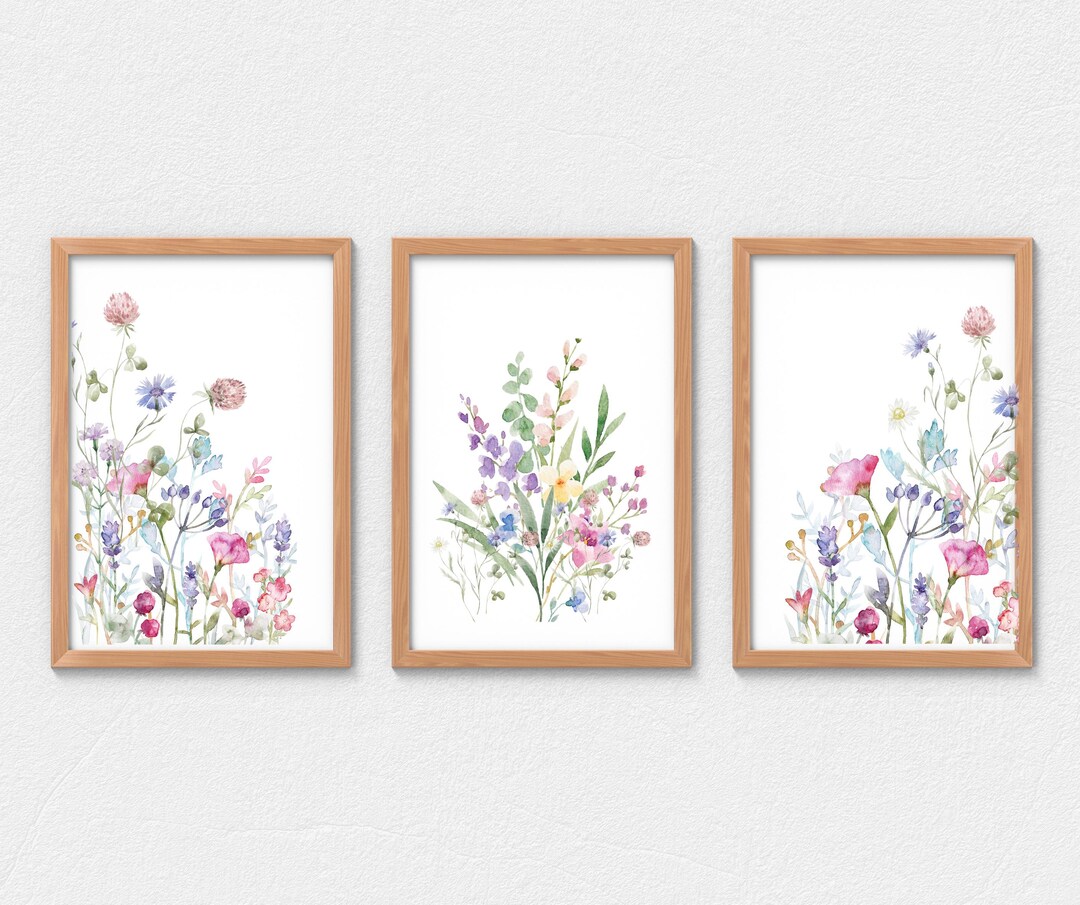 Wildflower Wall Art Set of 3 Prints, Vintage Botanical Flower Decor for ...