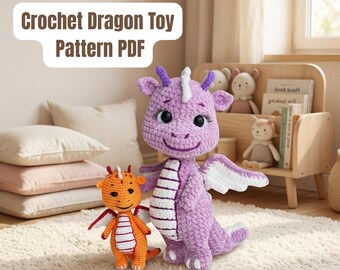 Crochet Dragon Toy Pattern PDF, Amigurumi Plush Tutorial (Digital Download)