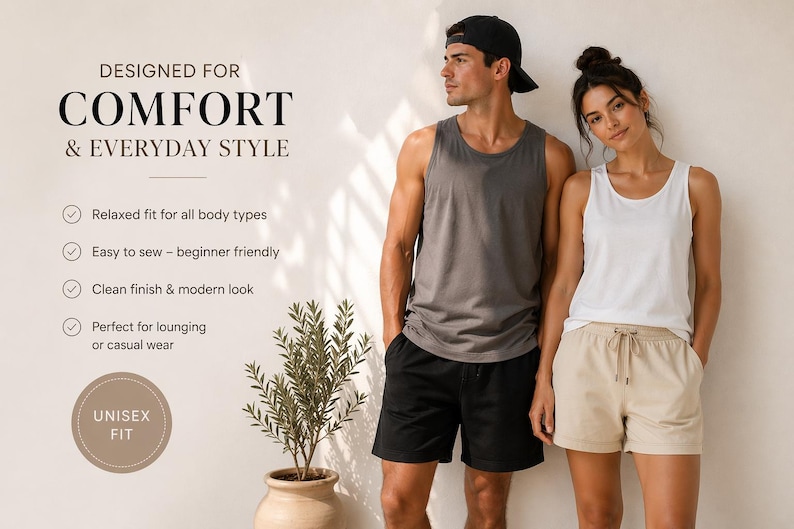 Tank Top and Shorts Sewing Pattern PDF, Summer Loungewear Set, Beginner Friendly Digital Download