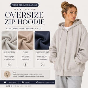 Oversized Hoodie Sewing Pattern PDF, Unisex Hoodie Pattern S-5XL, Zip Up Jacket, A4 US Letter A0, Digital Download