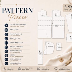 Oversized Hoodie Sewing Pattern PDF, Unisex Hoodie Pattern S-5XL, Zip Up Jacket, A4 US Letter A0, Digital Download