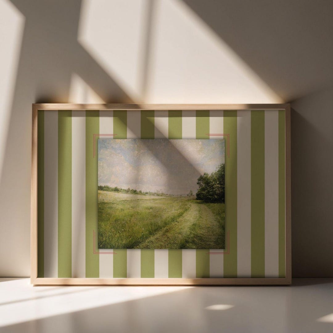 PRINTABLE WATERCOLOR LANDSCAPE - Green and Blue Tones on a Striped ...