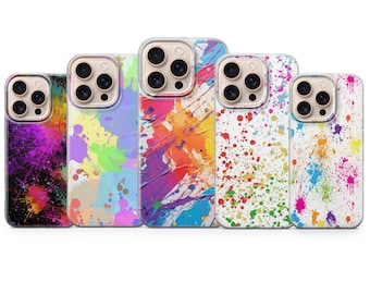 Telefoonhoesje verfspatten – kleurrijke abstracte kunst cover voor iPhone 17 16 15 14 Pro Max, Samsung S25 S24 S23, Pixel 9
