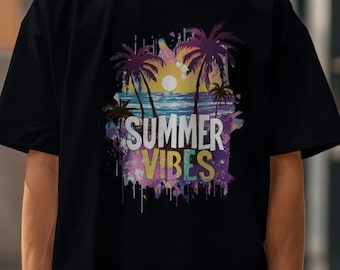 Neon Distressed Beach Tee: Comfort Colors Summer Vibes T-Shirt