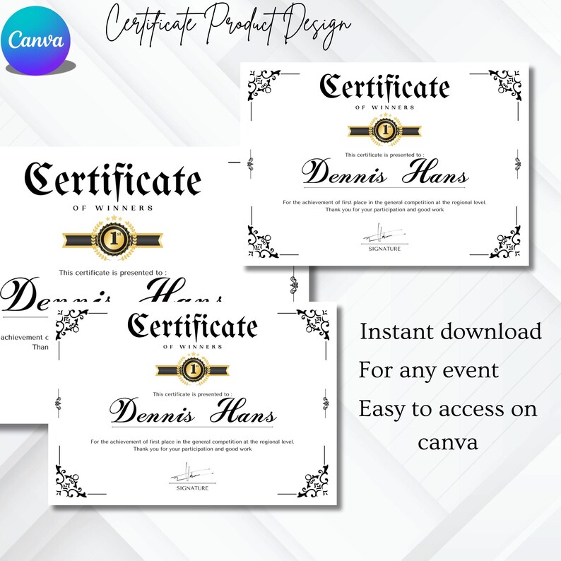 Editable Winner Certificate Template: Printable Award, Team Competition ...