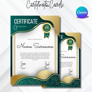 Certificado de Excelencia: Certificado de matrimonio imprimible moderno, diploma editable y plantilla de certificado de premio personalizado