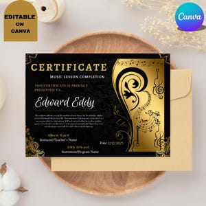 Editable Music Certificate Template - Recognize Student Accomplishments - Quick Digital Download