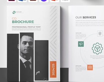 Sjabloon bedrijfsbrochure | Bedrijfsprofiel, zakelijk voorstel | Canva, Word, PowerPoint, InDesign, Illustrator | 20 pagina's| Volledig bewerkbaar