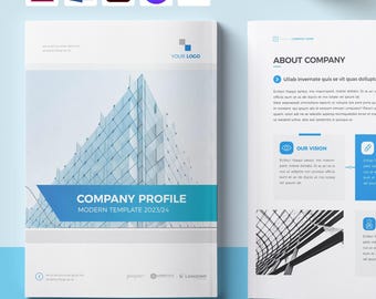 Sjabloon bedrijfsprofiel (Canva, Word, PPT, Indesign, illustrator) | Zakelijke brochure van 24 pagina's