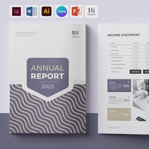 Canva Annual Report 16 Pages | Word Template | indesign | Illustrator | PowerPoint Fully Editable
