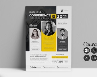 Business Konferenz Flyer Vorlage: Bearbeitbares Design (Canva, Word, PSD)