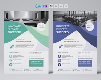 Moderne Business Flyer Vorlage - Bearbeitbar in Canva, Word, Photoshop, Illustrator, InDesign | Sofort Download