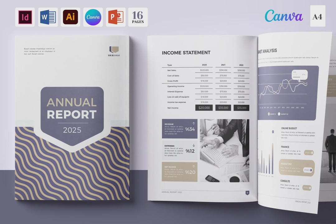 Annual Report Canva Template | Word, Powerpoint, Indesign, Illustrator ...
