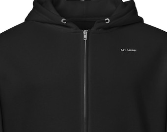 Felpa con cappuccio e zip Act Normal / Morbido misto cotone, vestibilità comoda, pullover unisex nero
