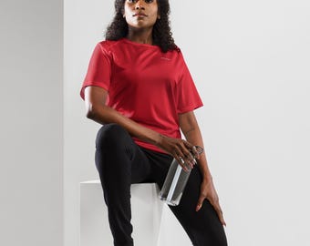 Act normal, unisex sports jersey, breathable mesh athletic tee in black, red, navy and blue, minimalist statement gym top